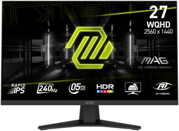 MSI MAG 274QF X24 Gaming Monitor, 27" Rapid IPS Display, WQHD Resolution, 240Hz Refresh Rate, 0.5ms (GtG) Response Time, AI Vision Technology, Black