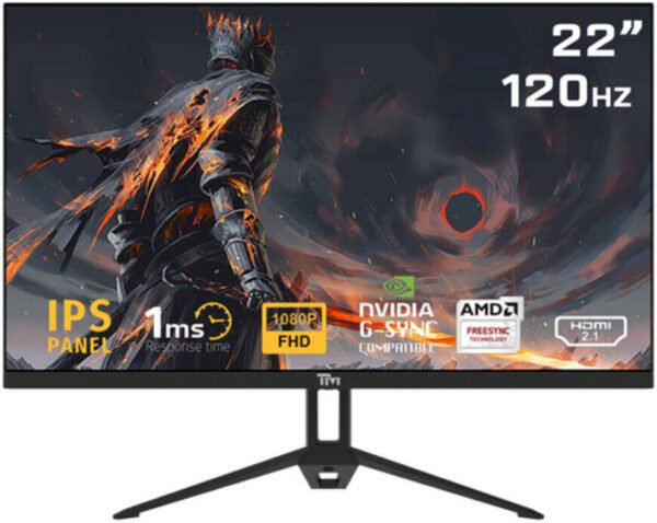 Twisted Minds Eco Series Gaming Monitor, 22" IPS Display, FHD Resolution, 120Hz Refresh Rate, 1ms (OD) Response Time, 16.7m Color Display, Built-In Speakers, Black