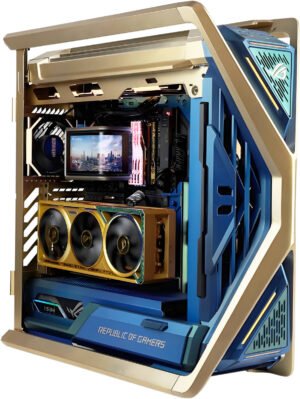 Hyperion Dhahab Gaming PC - AMD Ryzen 9 9950X3D 16 Cores 32 Threads, NVIDIA RTX 5080 16GB, 32GB DDR5 RAM 6000MHz, 2TB SSD Gen 5, 1200W Titanium PSU, 360mm Liquid Cooler Display, Wi-Fi + BT, Win11 Pro