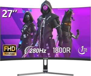 AESNO AE270QD Curved Gaming Monitor, 27" LED Display, FHD Resolution, 280Hz Refresh Rate, 1ms (GtG) Response Time, 1800R Curvature, AMD FreeSync Technology, Black