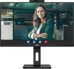AOC Frameless Flat Monitor, 23.8" FHD IPS Display, 75Hz Refresh Rate, Adaptive Sync Technology, 2MP Win Hello Webcam, Flicker Free, Low Blue Light, Black