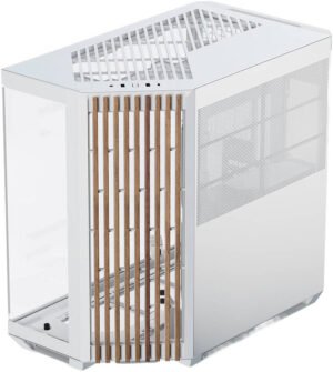APNX V1 V1-W-WT-v1 ATX Mid Tower Glass Edition Computer Case, Up To 360mm Radiators, x10 Fan Slot, SGCC Body Material, Wood Front Panel, 0.8mm Steel Thickness, White & Wood