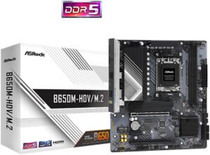ASRock B650M-HDV/M.2 AMD AM5 Motherboard, Supports Ryzen™ 9000, 8000, 7000 Series Processors, 2xDDR5 RAM Up To 7200Mhz, 7.1 Channel Nahimic Audio, 2.5G LAN, PCIe Gen5 (M.2)