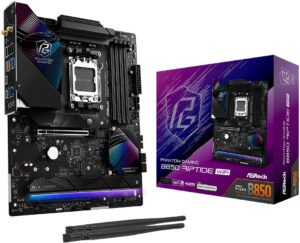 ASRock B850 Riptide WiFi AM5 ATX Motherboard, AMD B850 Chipset, 4x DDR5 DIMM Slots, 256GB Max Memory, 1x PCIe 5.0 x16, 4x M.2 Slots, Black
