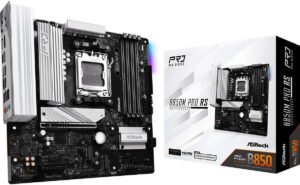 ASRock B850M Pro RS AM5 Micro ATX Motherboard, AMD B850 Chipset, 4x DDR5 DIMM Slots, 256GB Max Memory, 1 x PCIe 5.0 x16 Slot, 1 x M.2 Socket