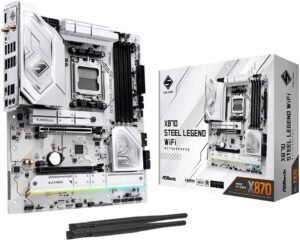 ASRock X870 Steel Legend WiFi AM5 ATX Motherboard, AMD X870 Chipset, 4x DDR5 DIMM Slot, Up to 256GB Max Memory, 2x PCIe x16 Slots, 3x M.2 Slots, WiFi & BT Connectivity