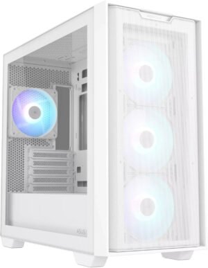 ASUS A21 Plus M-ATX Computer Case, 4x 120mm ARGB Pre-Installed Fan, Up to 360mm Radiator, & 7x Fan Support, BTF Support, Headphone, Microphone & 2x USB 3.2 Gen1 Interface, White