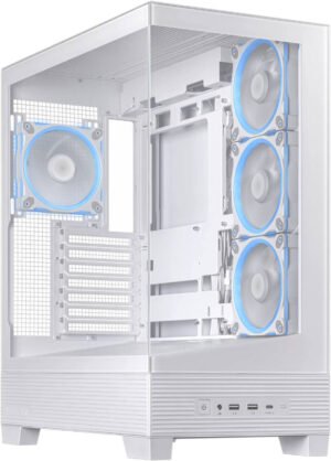 ASUS A31 PLUS Mid Tower ATX Computer Case, 4x 120mm ARGB Pre Installed Fans, Up to 360mm Radiator Support, 7 Expansion Slot, Cable Management, Tempered Glass Panel, White