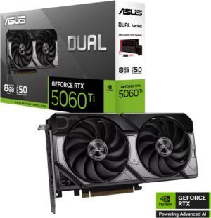 ASUS Dual GeForce RTX 5060 Ti Graphics Card, 8GB GDDR7 128-Bit Memory, 2572 MHz Boost Clock, 28 Gbps Memory Speed, 4608 CUDA Cores, PCI Express 5.0
