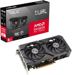 ASUS Dual Radeon™ RX 7600 EVO OC Edition Graphics Card, 8GB GDDR6, Up To 2715 MHz, PCIe 4.0, 3 x DisplayPort 1.4, 1 x HDMI 2.1 VRR Port, Axial-Tech Dual Fan Design, Black