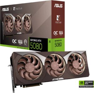 ASUS GeForce RTX 5080 16GB GDDR7 Noctua OC Edition Graphics Card, 16GB GDDR7 256-Bit Memory, 10752 CUDA Cores, 30 Gbps Memory Speed, PCI Express 5.0