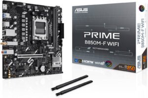 ASUS PRIME B850M-F M-ATX AM5 Motherboard, AMD B850 Chipset, 2x DDR5 DIMM Slots, Up to 128GB Max Memory, 1x PCIe 5.0 x16, 2x M.2 Slots, WiFi & BT Connectivit