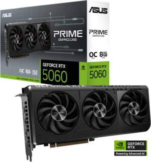 ASUS PRIME GeForce RTX 5060 OC Edition Graphics Card, 8GB GDDR7 128-Bit Memory, 2565 MHz Boost Clock, 28 Gbps Memory Speed, 3840 CUDA Cores, PCI Express 5.0