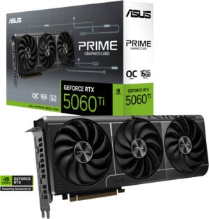 ASUS PRIME GeForce RTX 5060 Ti 16GB GDDR7 OC Edition Graphics Card, 16GB GDDR7 128-Bit Memory, 2617 MHz Boost Clock, 28 Gbps Memory Speed, 4608 CUDA Cores, PCI Express 5.0