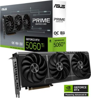 ASUS PRIME GeForce RTX 5060 Ti OC Edition Graphics Card, 8GB GDDR7 128-Bit Memory, 2617 MHz Boost Clock, 28 Gbps Memory Speed, 4608 CUDA Cores, PCI Express 5.0