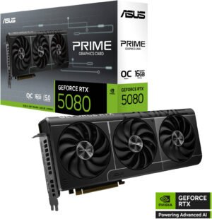 ASUS PRIME GeForce RTX 5080 16GB GDDR7 OC Edition Graphics Card, 16GB GDDR7 256-Bit Memory, 2655MHz Boost Clock, 30Gbps Memory Speed, 10752 CUDA Cores