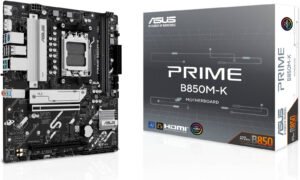 ASUS Prime B850M-K AM5 Micro-ATX Motherboard, AMD B850 Chipset, 2x DIMM DDR5, Up to 128GB Max Memory, 1x PCIe 5.0 x16, 2x M.2 Slots