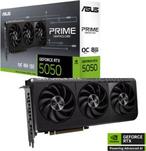 ASUS Prime GeForce RTX 5050 OC Graphics Card, 8GB GDDR6 128-Bit Memory, 2677 MHz Boost Clock, 20 Gbps Memory Speed, 2560 CUDA Cores, PCI Express 5.0, Black