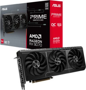 ASUS Prime Radeon RX 9070 OC Edition Graphics Card (PCIe 5.0, 16GB GDDR6, HDMI/DP 2.1, 2.5-slot design, axial-tech fans, dual ball fan bearings, dual BIOS, ASUS GPU Guard)