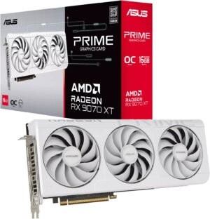 ASUS Prime Radeon RX 9070 XT OC Edition Graphics Card, 16GB GDDR6 256-Bit Memory, 3010 MHz Boost Clock, 20 Gbps Memory Speed, 4096 Stream Processors, PCI Express 5.0, White