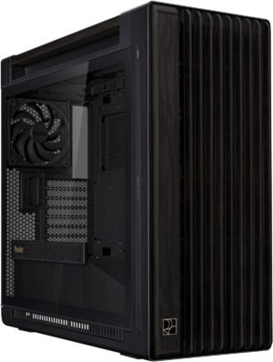 ASUS ProArt P602 Wood Edition Mid Tower Computer Case, 2x 200mm Front & 140mm Pre-Installed Fans, Up to 420mm Radiator & 6x Fan Support, Dust Protection, Tempered Glass Panel, Black