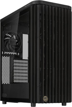 ASUS ProArt PA401 Wood Edition Computer Case, Tempered Glass Panel, 2x 160mm & 1x 120mm Pre-Installed Fans, Up to 240mm Radiator & 5x Fan Support, Removable Dust Filters, Black