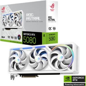 ASUS ROG Astral GeForce RTX 5080 16GB GDDR7 WHITE OC Edition Graphics Card, 16GB GDDR7 256-Bit Memory, 10752 CUDA Cores, 30 Gbps Memory Speed, PCI Express 5.0