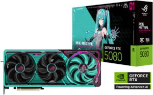 ASUS ROG Astral GeForce RTX 5080 OC Hatsune Miku Edition Graphics Card, 16GB GDDR7 256-Bit Memory, 2760 MHz Boost Clock, 10752 CUDA Cores, 30 Gbps Memory Speed