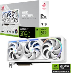 ASUS ROG Astral GeForce RTX 5090 32GB GDDR7 WHITE OC Edition Graphics Card, 32GB GDDR7 512-Bit Memory, 2580MHz Boost Clock, 28 Gbps Memory Speed, 21760 CUDA Cores, White