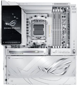 ASUS ROG Crosshair X870E Glacial E-ATX AM5 Motherboard, AMD X870E Chipset, 4x DDR5 DIMM Slots, Up to 256GB Max Memory, 2x PCIe 5.0 x16 Slots, 7x M.2 Slots, WiFi 7 & BT 5.4, White