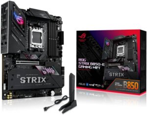ASUS ROG Strix B850-E Gaming WiFi AM5 ATX Motherboard, AMD B850 Chipset, 4x DIMM DDR5 Slots, Up to 192GB Max Memory, 1x PCIe 5.0 x16 SafeSlot, 5x M.2 Slots, WiFi & BT Connectivity