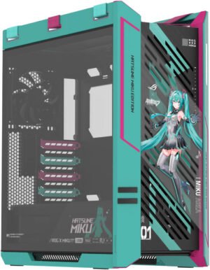 ASUS ROG Strix Helios II Hatsune Miku Edition Mid Tower Computer Case, 4x 140mm Pre-Installed Fans, Up to 420 Radiator & 7x 120mm Fan Support, USB-C 20Gbps, Cable Management