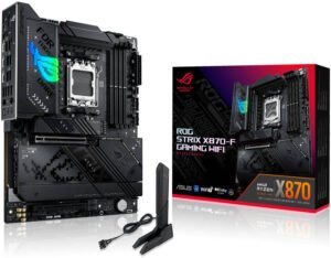 ASUS ROG Strix X870-F Gaming WiFi AM5 ATX Motherboard, AMD X870 Chipset, 4x DDR5 DIMM Slots, 192GB Max Memory, 4x M.2 Slots, 1x PCIe 5.0 x16