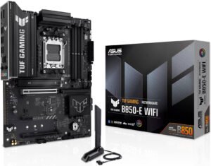 ASUS TUF GAMING B850-E WIFI AM5 ATX Motherboard, AMD B850 Chipset, 4x DIMM DDR5 Slots, 256GB Max Memory, 1x PCIe 5.0 x16 SafeSlot, 3x M.2 Slots