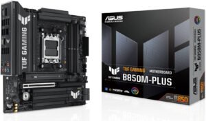 ASUS TUF Gaming B850M-Plus AM5 Micro-ATX Motherboard, AMD B850 Chipset, 4x DIMM DDR5 Slots, Up to 192GB Max Memory, 1 x PCIe 5.0 x16 SafeSlot, 3 x M.2 Slots