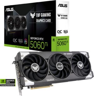 ASUS TUF Gaming GeForce RTX 5060 Ti 16GB GDDR7 OC Edition, 16GB GDDR7 128-Bit Memory, 2662 MHz Boost Clock, 28 Gbps Memory Speed, 4608 CUDA Cores, PCI Express 5.0