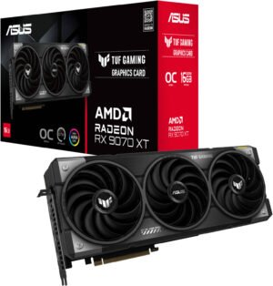 ASUS TUF Gaming Radeon RX 9070 XT OC Edition 16GB GDDR6 Gaming Graphics Card (PCIe® 5.0, 16GB GDDR6, HDMI/DP 2.1, 3.125-slot, military-grade components, protective PCB coating)