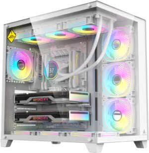 Acegeek Mercury R425 ATX Computer Caser, Up to 360mm Radiator & 10x Fan Support, Dual Side Full Tempered Glass, 0.7mm SPCC Material, USB 3.0, USB 2.0 x2, HD Audio, White