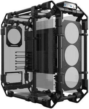 Alphacool Apex Skeleton Carbon Open-Frame ATX PC Case, Real Carbon & CNC Aluminum, Smoked Glass, 3x Radiator Mounts (2x 360mm + 1x 120mm), E-ATX Support, Watercooling Ready