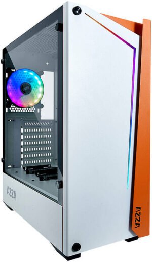 Azza Apollo ATX Mid-Tower Case, 1x Pre-Installed 120mm ARGB Fan, Up to 240mm Radiator Support, 7 Expansion Slot, Addressable RGB Fan, Tempered Glass Rubber Mounts, Steel Panel, White