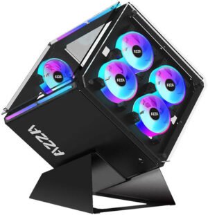 Azza CUBE 802F ATX Computer Case, 5x 120mm AZZA Hurricane II ARGB Pre-Installed Fans, Up to 240mm Radiator & 5x Fans Support, Dual-Chamber Chassis, Black