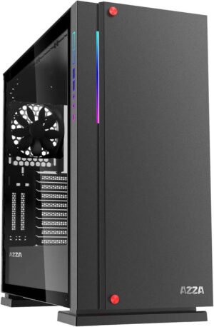 Azza Zircon 7000 ATX Full Tower Case, 2x Pre-Installed 120mm Black Fans, Up to 360mm Radiator Support, 10 Expansion Slot, Addressable RGB Light, Tempered Glass Side Window, Black