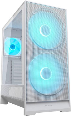COUGAR Airface 180 Mid Tower Computer Case, 2x 180mm & 1x 120mm PWM aRGB Pre-Installed Fans, Up to 360mm & 8x Fan Support, Magnetic Filter Panel, White