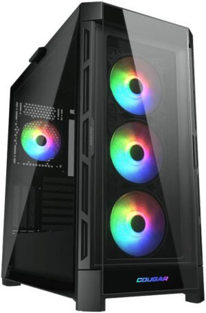 COUGAR Duoface Pro RGB ATX Mid-Tower Case, Steel Frame & Tempered Glass Panel, Support up to 360mm Radiator & 9* 120mm Fans, Dazzling RGB Lighting, 2x USB 3.0 / 2.0 / Type-C, Black
