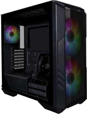 Cooler Master HAF 500 Mid Tower Case, 2x 120mm & 2x 200mm Pre-Installed Fan, Up to 360mm Radiator & 8x Fan Support, Tempered Glass Side Panel, Mesh Front Panel, Black