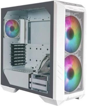 Cooler Master HAF 500 Mid Tower Case, 2x 120mm & 2x 200mm Pre-Installed Fan, Up to 360mm Radiator & 8x Fan Support, Tempered Glass Side Panel, Mesh Front Panel, White