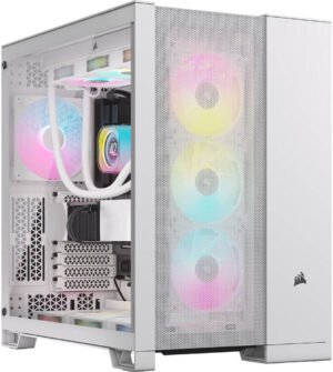 Corsair 6500D Airflow Mid-Tower Computer Case, Up to 360mm Radiator & 13x Fan Support, Tempered Glass, Fully Mesh Sides, Dual Chamber Design, Modern Front Panel I/O, White
