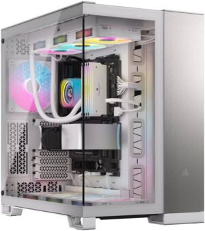 Corsair 6500X Mid-Tower Computer Case, Up to 360mm Radiator & 10x Fan Support, Tempered Glass, Dual Chamber, Modern Front Panel I/O, Wide Cooling Flexibility, White / SatinGrayAluminum