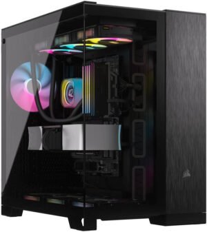 Corsair 6500X Mid-Tower Dual Chamber PC Case, Panoramic Tempered Glass, Support Up to 10x 120mm Fans, Up to 360mm Radiator, Reverse Connection MB Compatible, Black/obsidian Aluminum