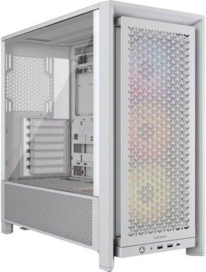Corsair FRAME 4000D RS ARGB Mid-Tower PC Case, 3x RS120 ARGB Pre-Installed Fans, 360mm Radiator Support, 7 Expansion Slots, Tempered Glass, 3D-Y Airflow Steel, White